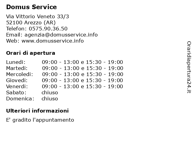 Orari di apertura Domus Service Via Vittorio Veneto